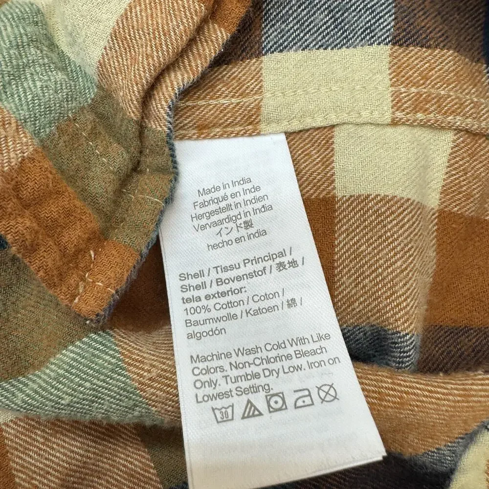 Mens J Crew Flannel Soft Orange Blue Tan Plaid Button Up Shirt Size Large